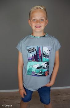 Preview: Baumwolljersey Panel ca. 87 cm Camper auf Grau Getaway by Thorsten Berger von Swafing